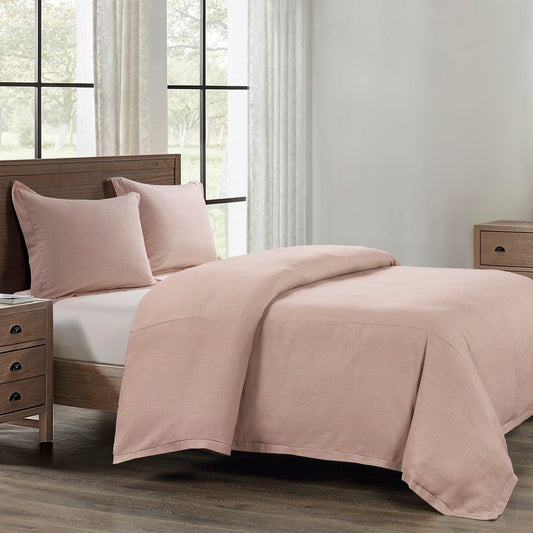 Hera - King Washed Linen Flange Comforter Set (Set of 3) - Blush