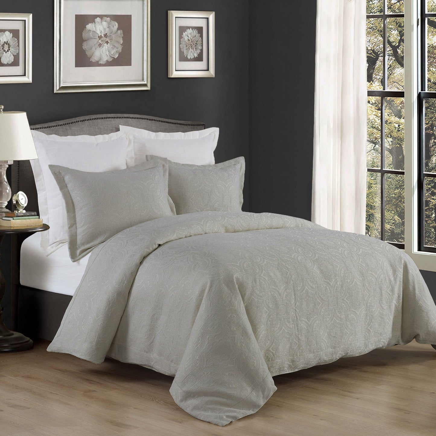 Matelasse - Queen Duvet Cover Set (Set of 3) - Gray