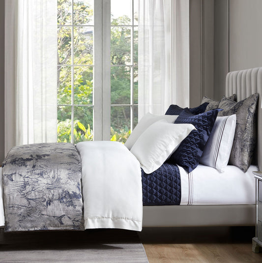 Pastoral Jacquard - Queen Duvet Cover Set (Set of 3) - Silver