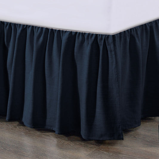 Lily - Queen Washed Linen Gathered Bed Skirt - Navy