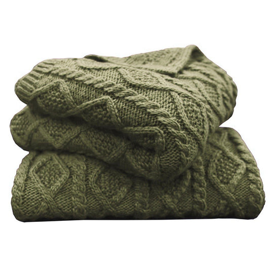 Cable Knit - Soft Wool Throw Blanket - Sage Green