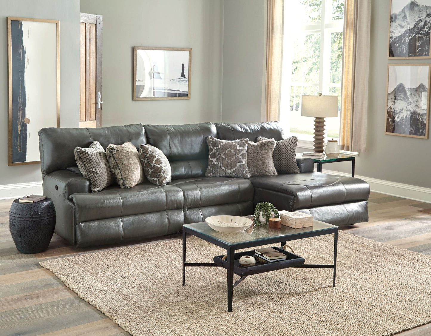Como - 3 Piece Italian Leather Match Reclining Sectional