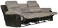 Felix - Sofa With 3 Recliners & Drop Down Table - Black / Granite