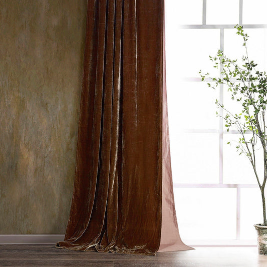 Stella - Faux Silk Velvet Curtain - Copper Brown