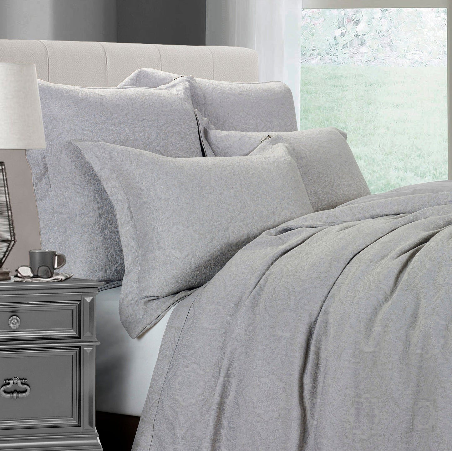 Matelasse - Queen Duvet Cover Set (Set of 3) - Gray