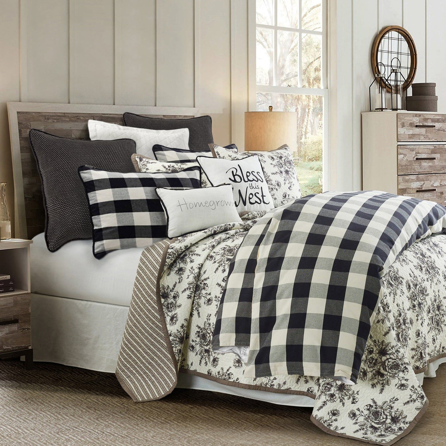 Camille - Twin Buffalo Check Duvet Cover Set (Set of 2) - Black / Natural