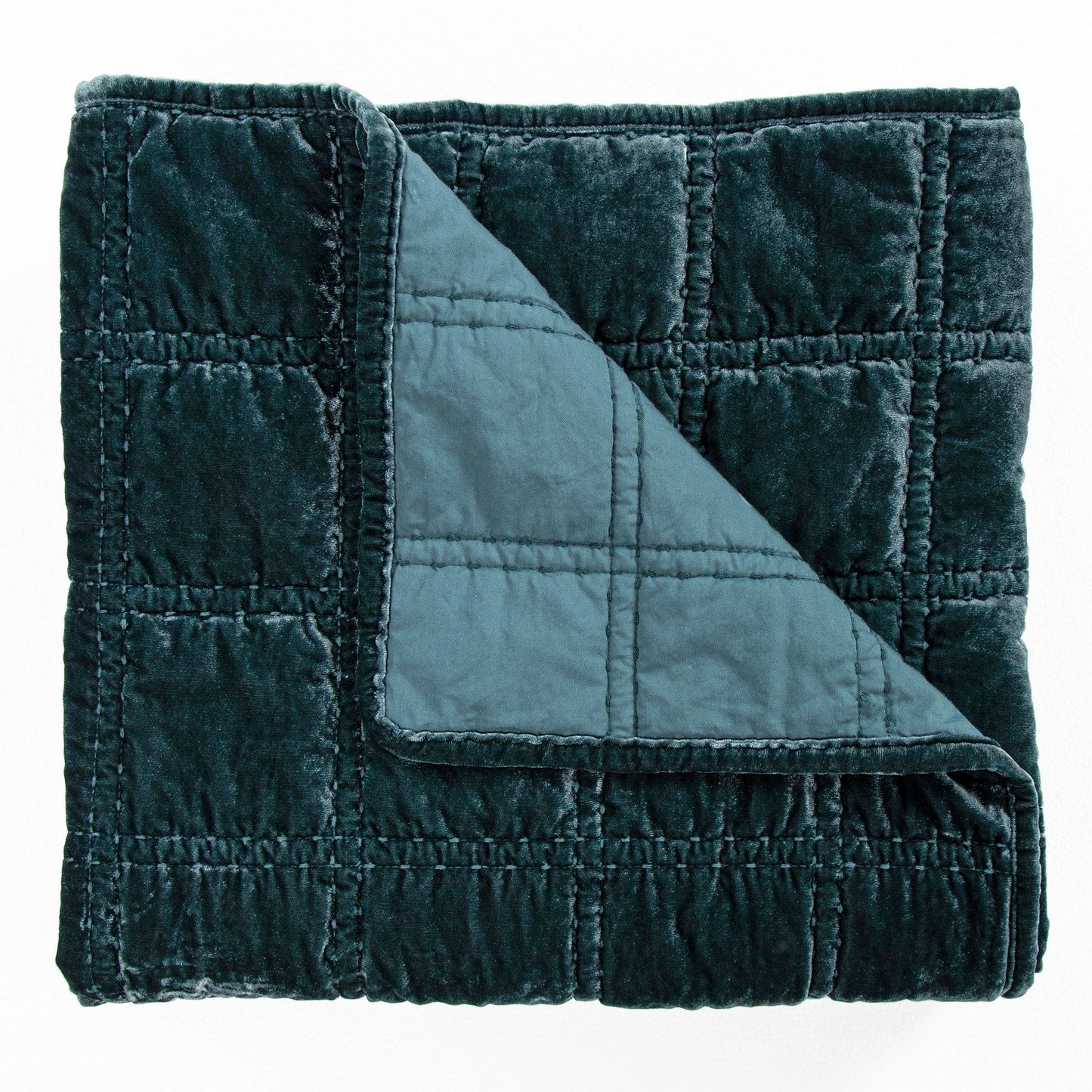 Stella - Faux Silk Velvet Double Box Stitch Throw - Storm Blue