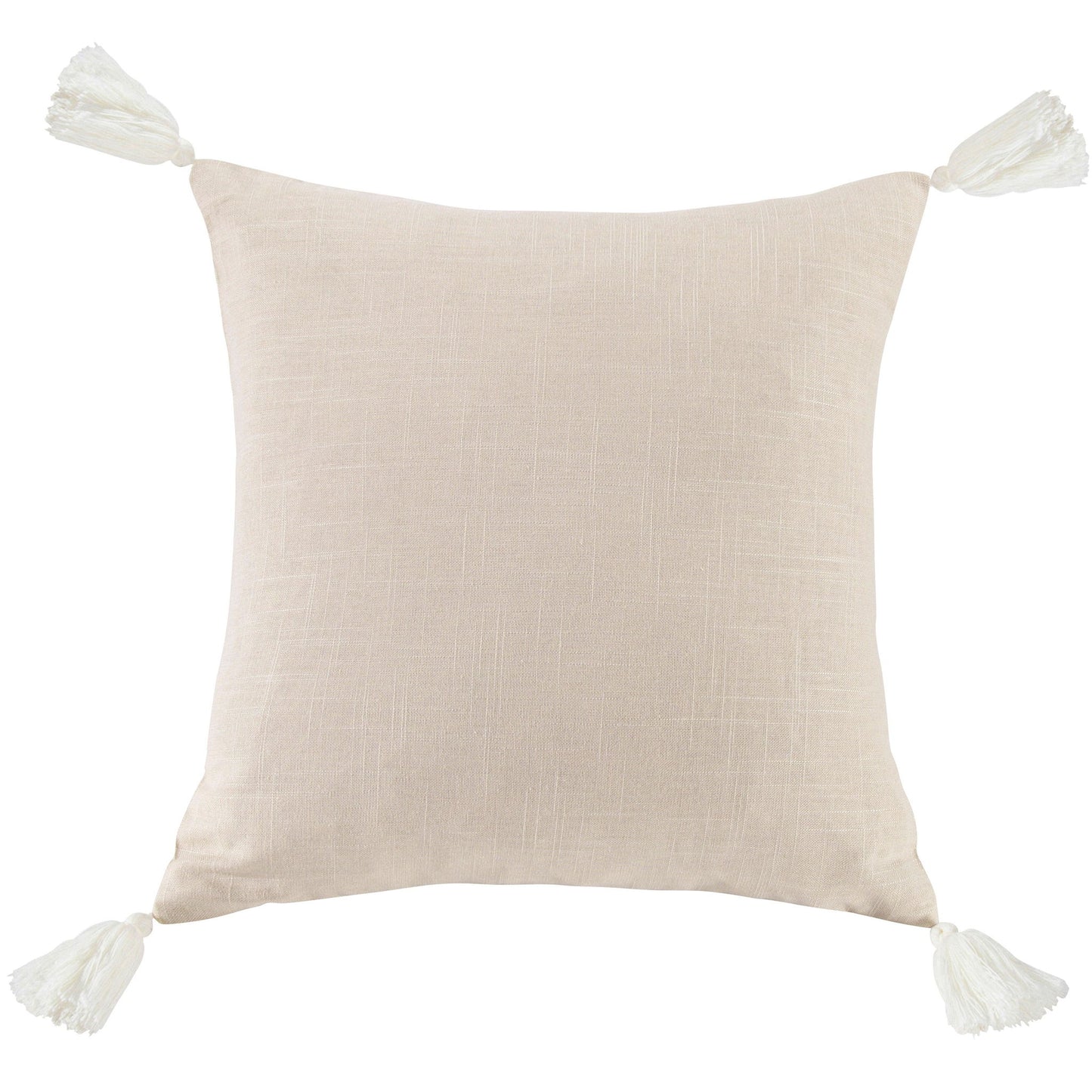 Luna - Washed Linen Tasseled Square Pillow - Light Tan