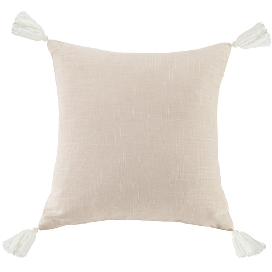Luna - Washed Linen Tasseled Square Pillow - Light Tan