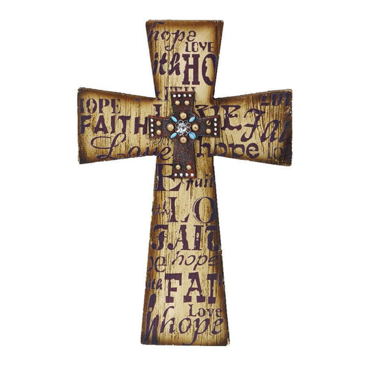 Cross - 15" x 10" Layered Cross Faith Love Hope Wall Décor  - Cream / Brown