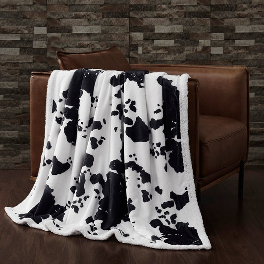 Campfire - Elsa Cowhide Campfire Sherpa Throw - Black / White