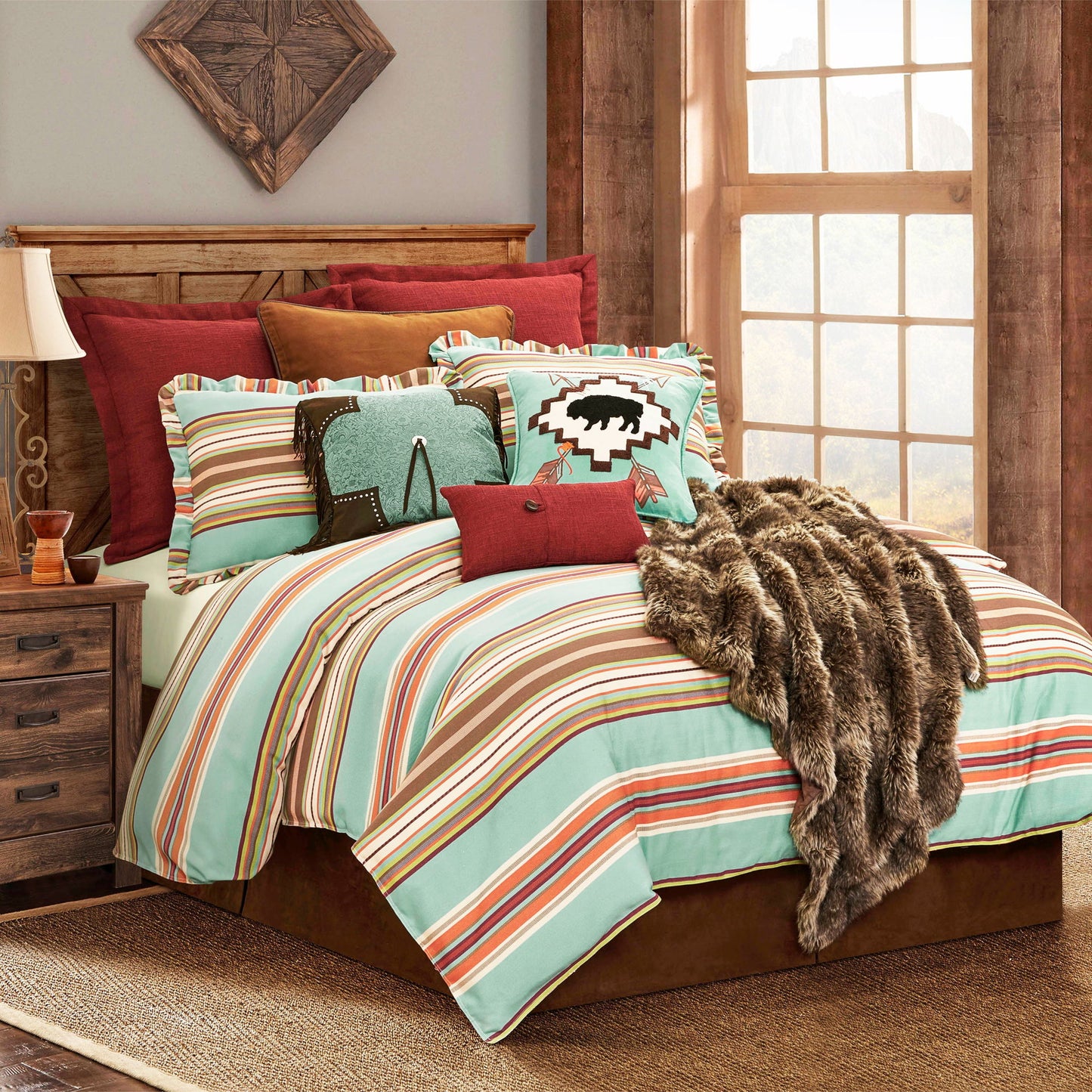 Serape - Queen Duvet Cover - Turquoise / Brown