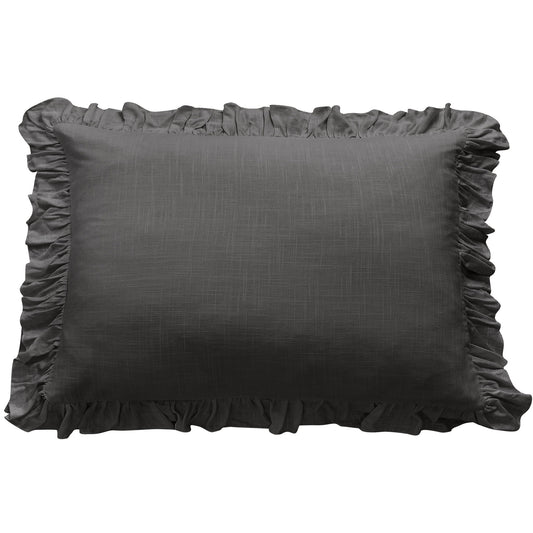 Lily - Washed Linen Ruffled Dutch Euro Pillow - Slate