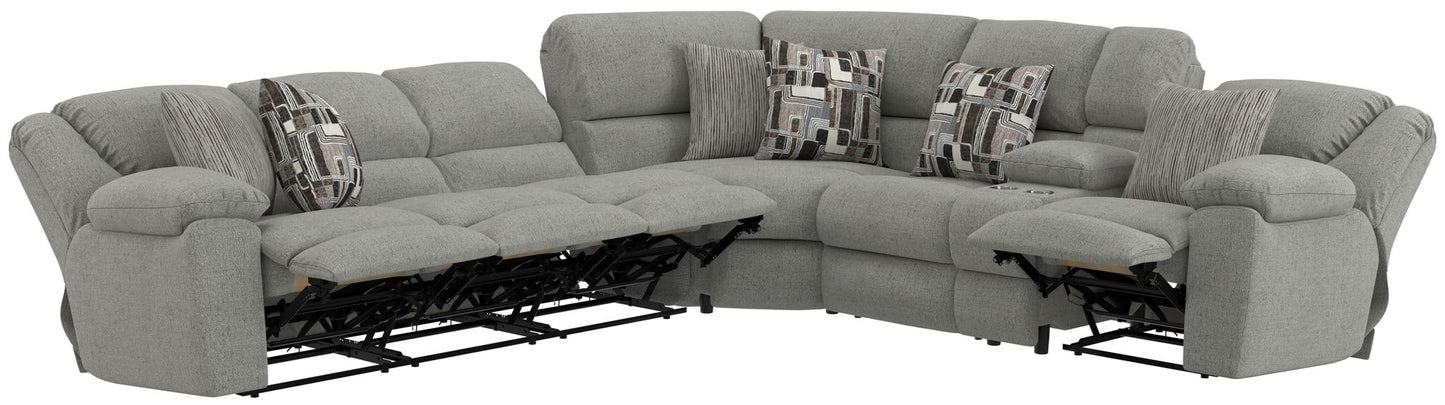 Quinn - 3 Piece Reclining Sectional With 4 Reclining Seats, Storage Arms, Storage Console With Lights, And Drop Down Table - Nature