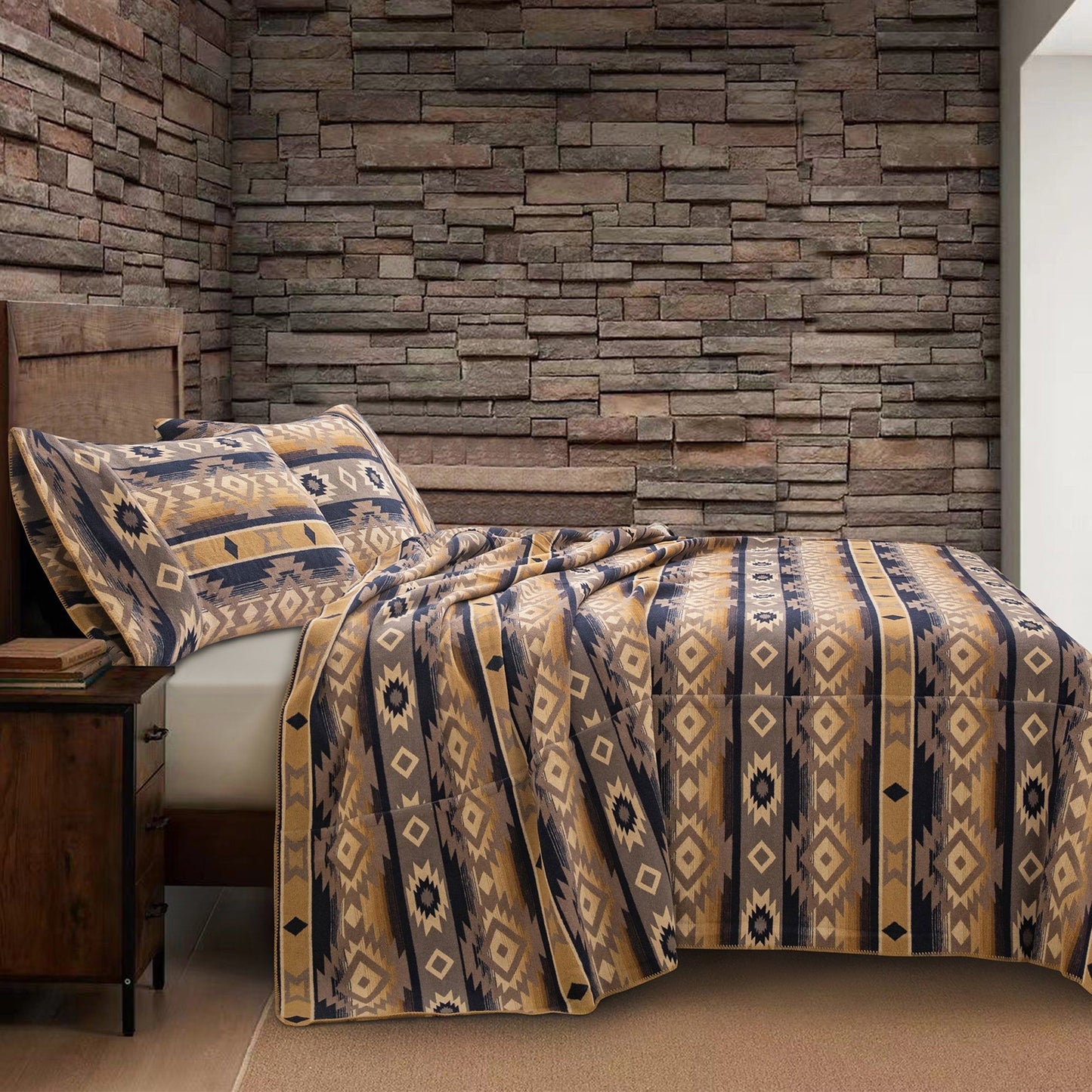 Taos - Full/Queen Wool Blend Blanket Set (Set of 3) - Multi Color