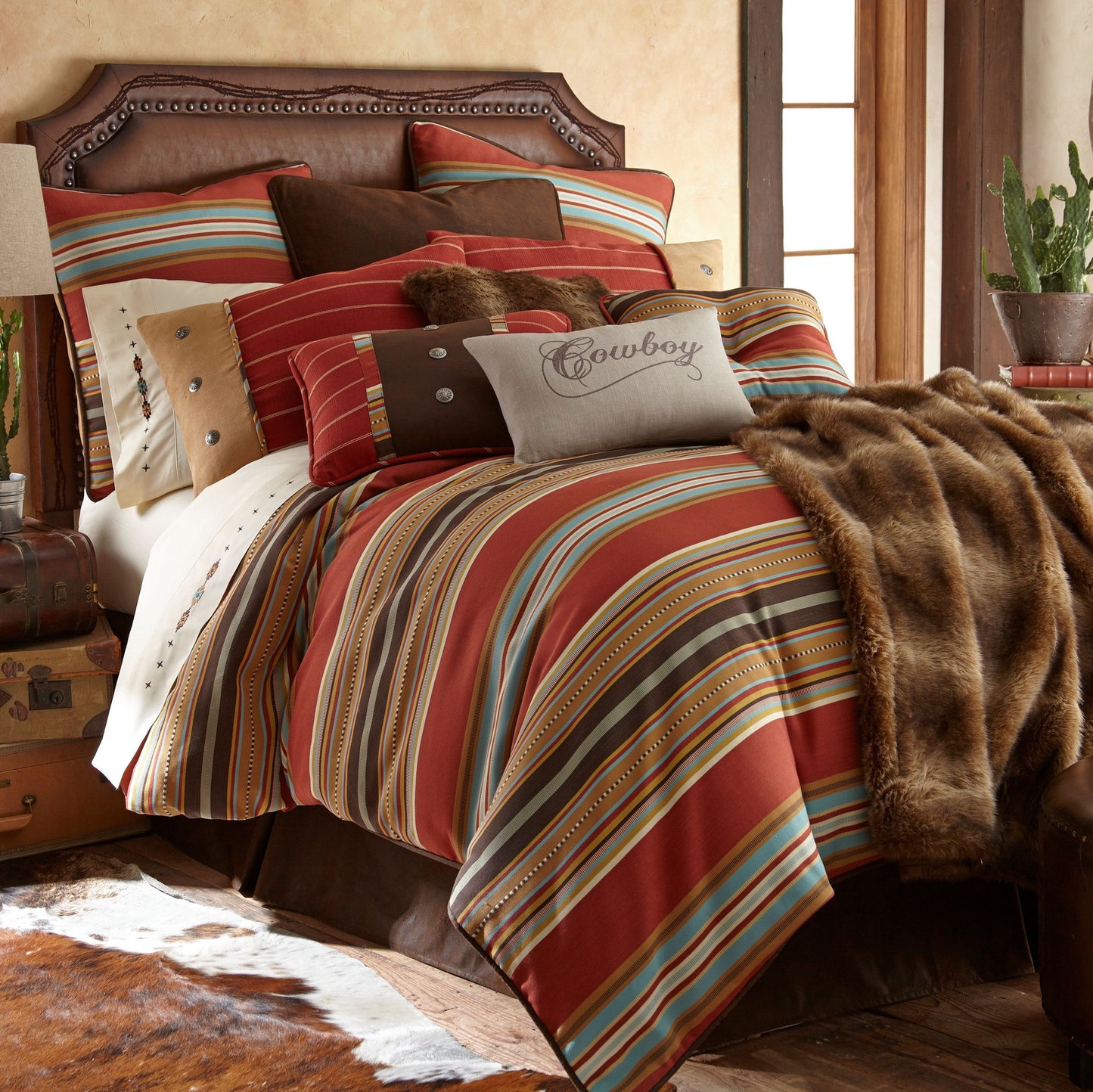Calhoun - Twin Comforter Set (Set of 4) - Red / Brown