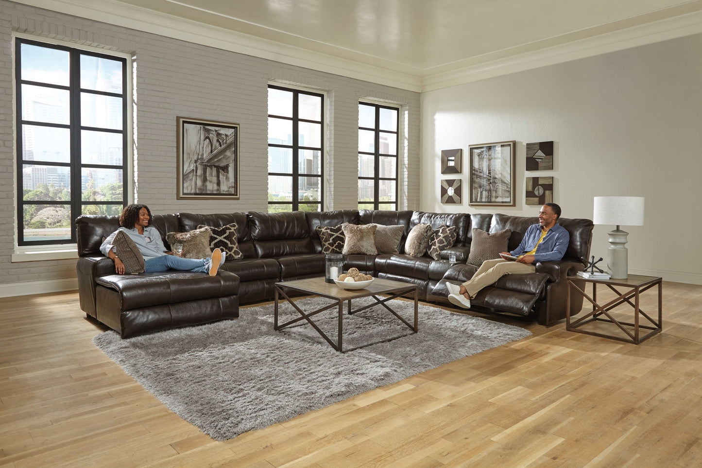 Como - 7 Piece Italian Leather Match Reclining Sectional