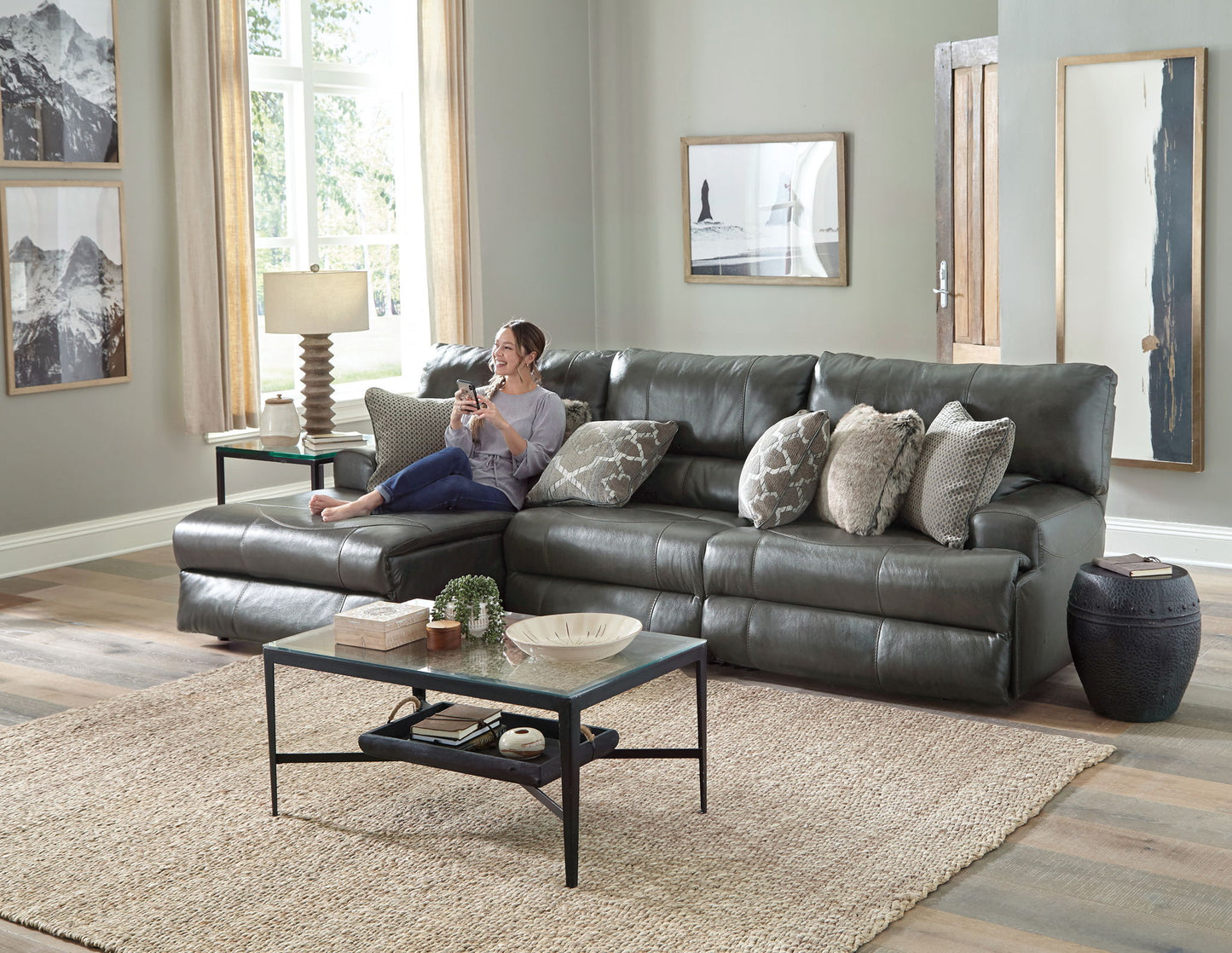 Como - 3 Piece Italian Leather Match Reclining Sectional