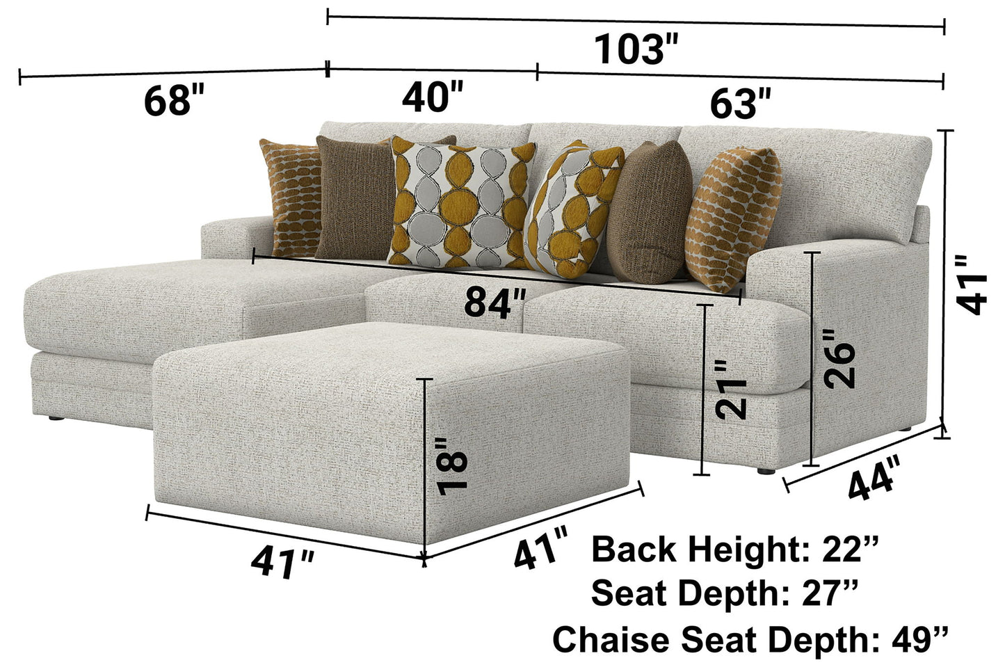 Tori - Sectional With Comfort Coil Seating, Cocktail Ottoman And Accent Pillows Included