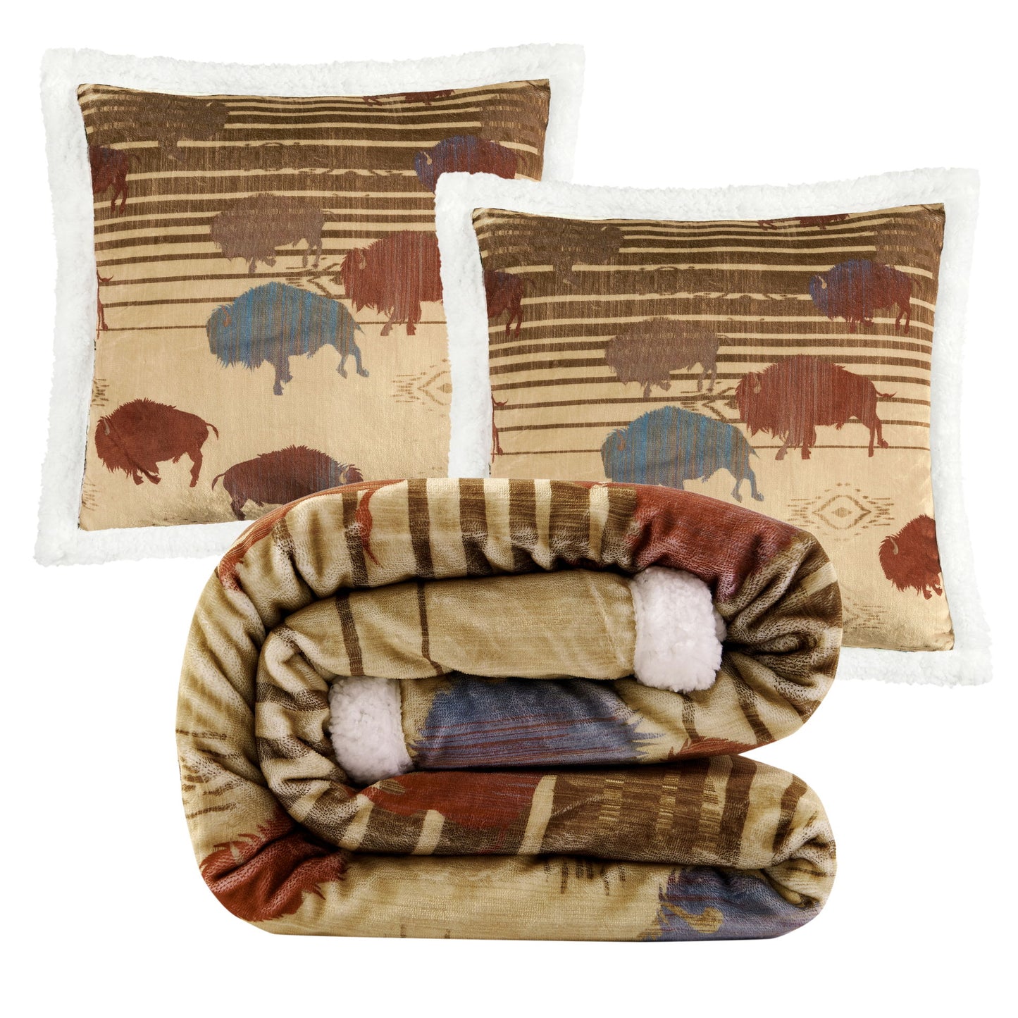 Campfire - Home On The Range Campfire Sherpa Throw Set (Set of 3) - Multi Color
