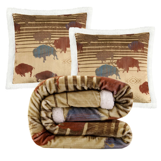 Campfire - Home On The Range Campfire Sherpa Throw Set (Set of 3) - Multi Color