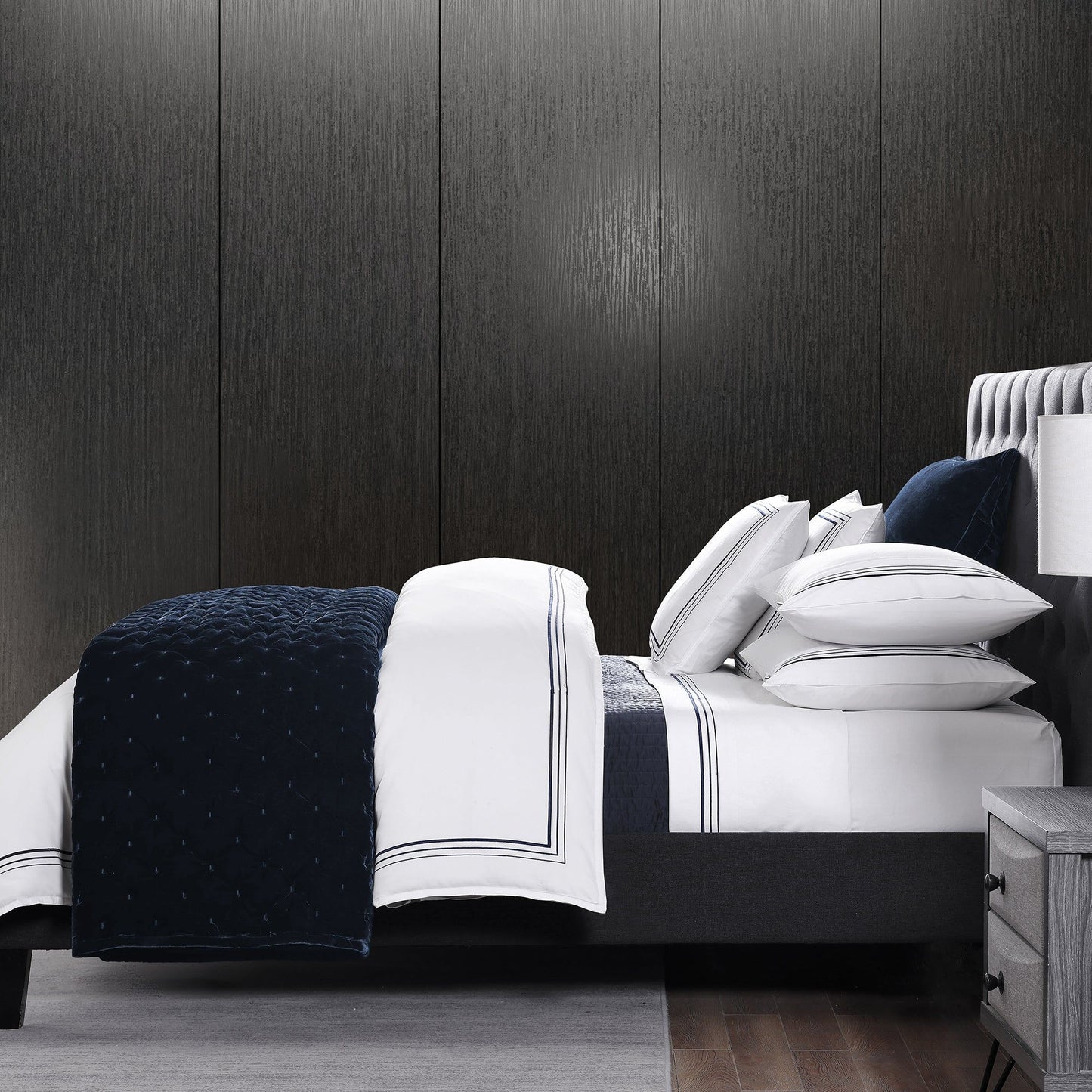 Border Embroidery - Twin Sheet Set (Set of 3) - Navy