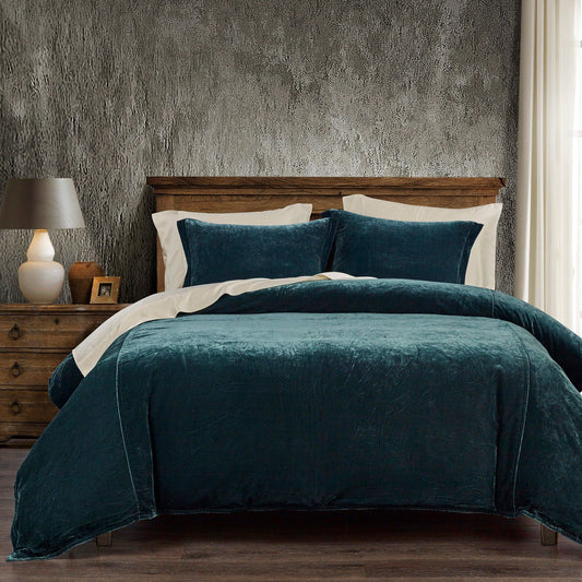 Stella - King Faux Silk Velvet Duvet Cover Set (Set of 3) - Storm Blue