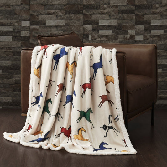 Campfire - Wild Horses Campfire Sherpa Throw - Multi Color