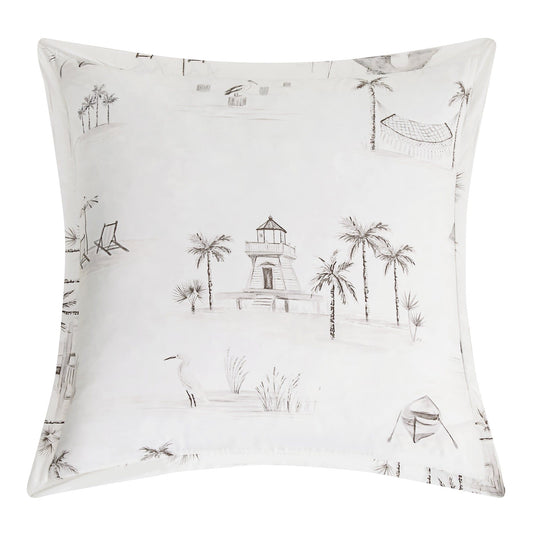 Lyocell - Seaside Eucalyptus Euro Sham - White / Taupe