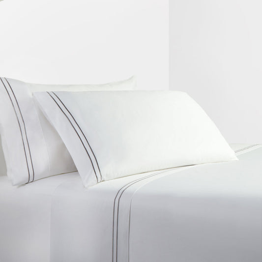 Stripe Sheet - Queen 350TC Embroidered Stripe Sheet Set (Set of 4) - White / Gray