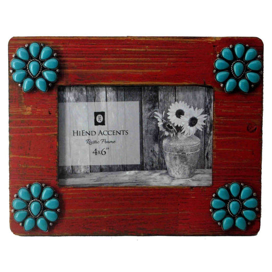 Picture Frame - 4" x 6" Squash Blossom Corners Picture Frame  - Turquoise / Red