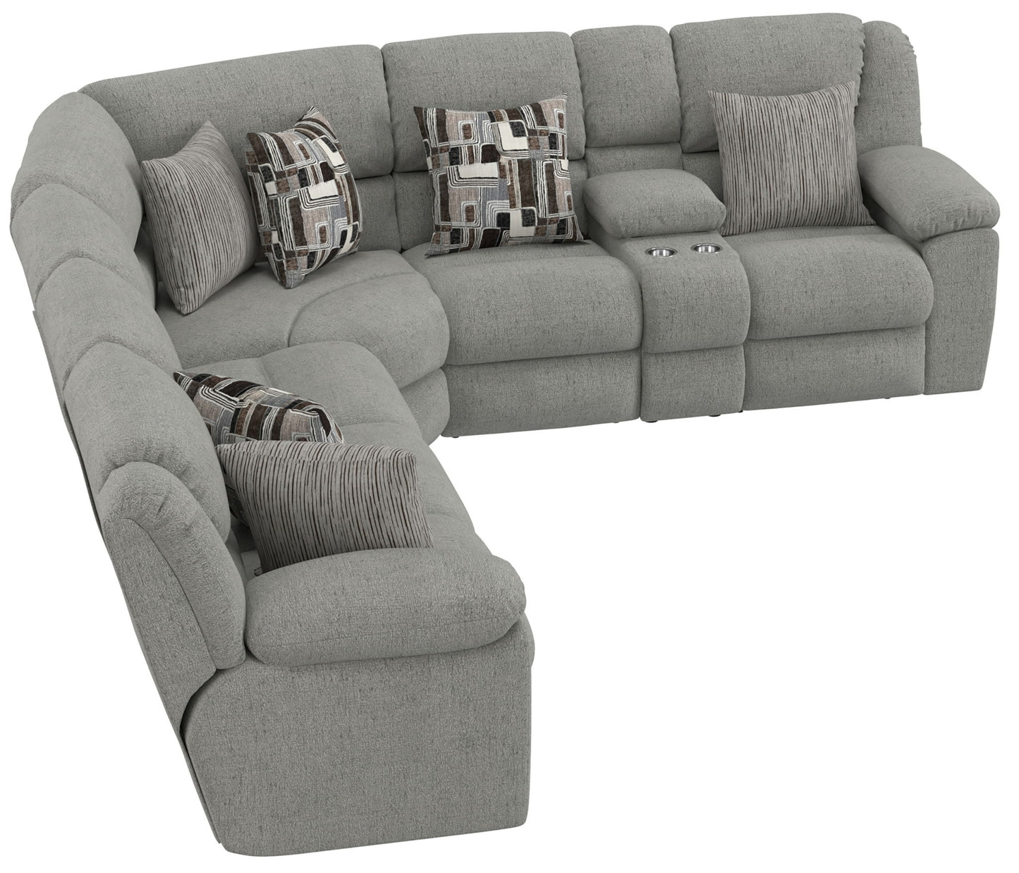 Quinn - 3 Piece Reclining Sectional With 4 Reclining Seats, Storage Arms, Storage Console With Lights, And Drop Down Table - Nature