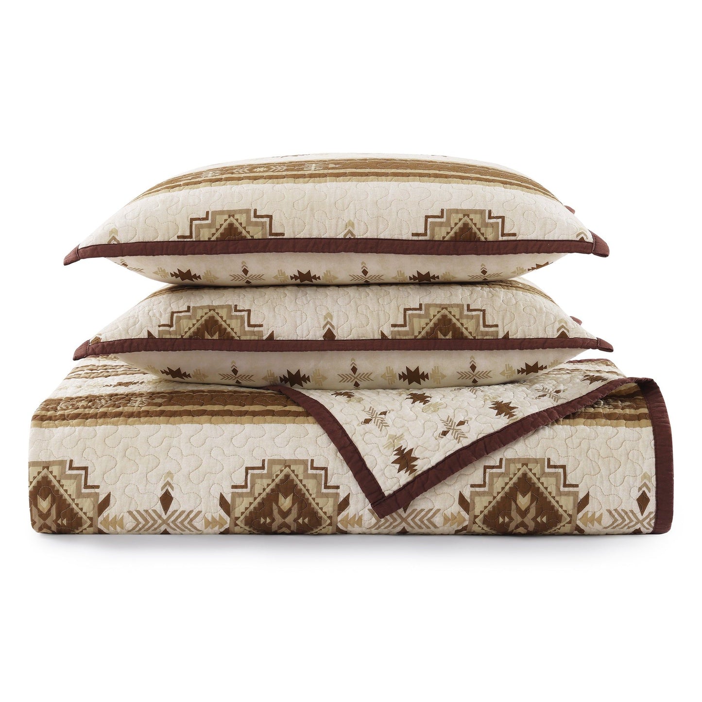 Dakota - Full/Queen Reversible Quilt Set With 2 Standard Shams (Set of 3) - Tan