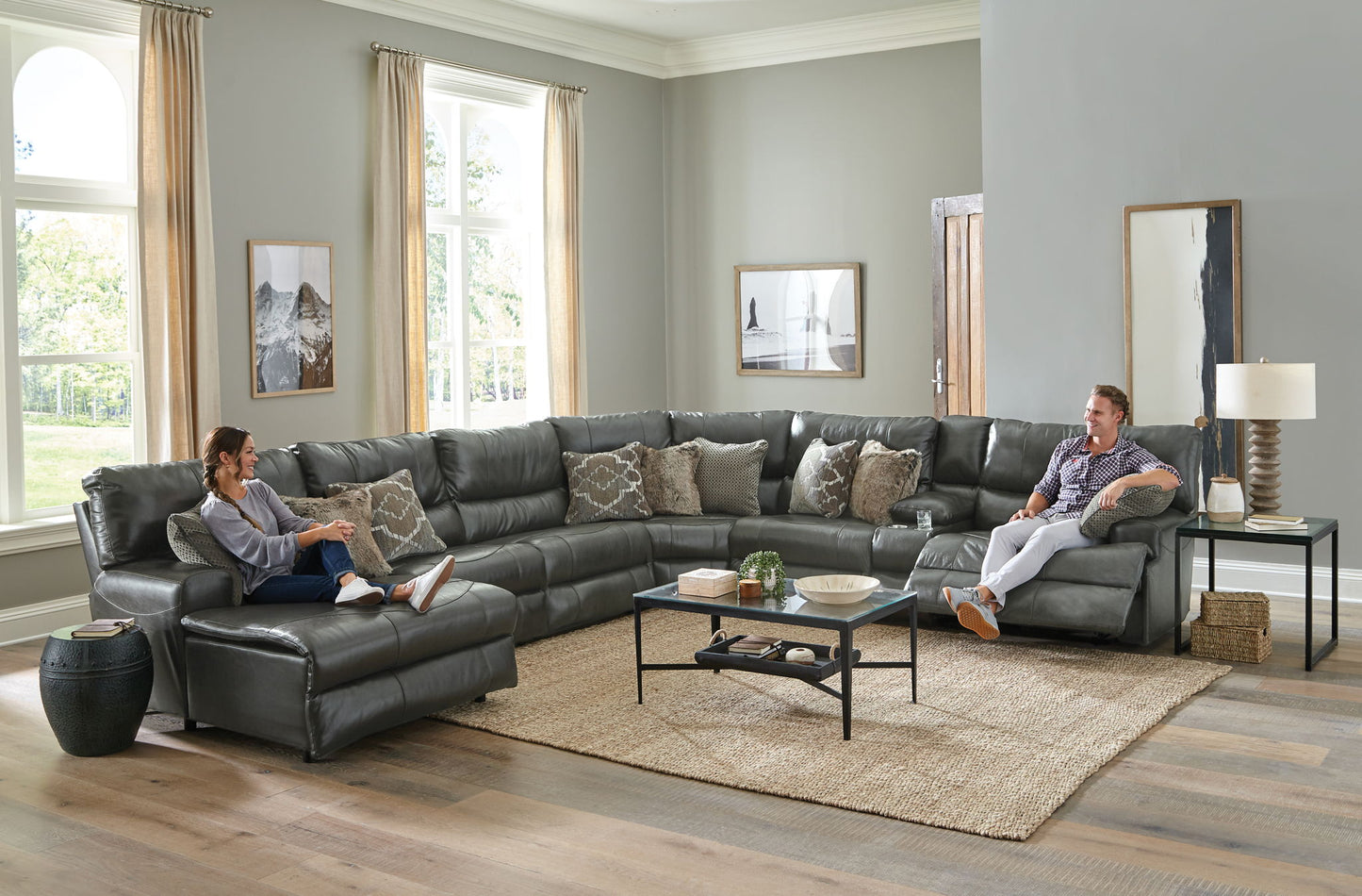 Como - 7 Piece Italian Leather Match Reclining Sectional