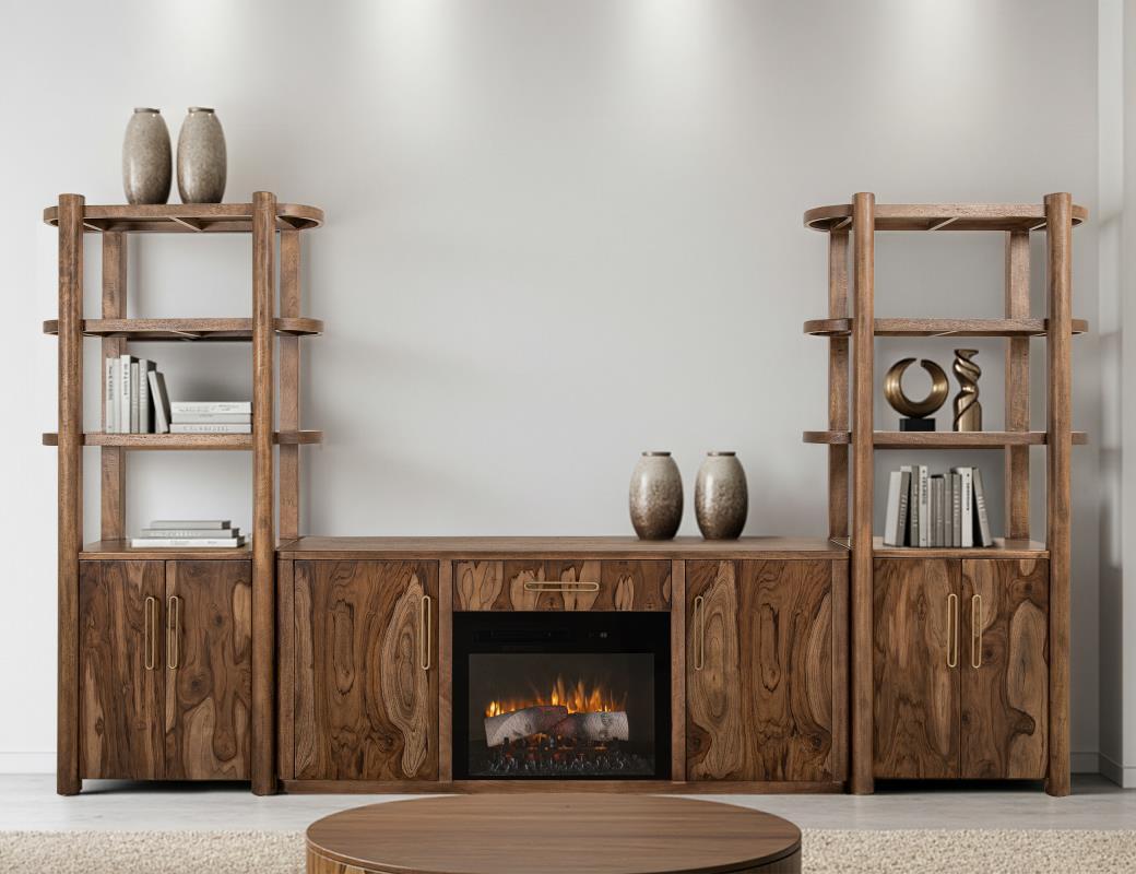 Balam - Wall Unit With Electric Fireplace Insert - Light Brown