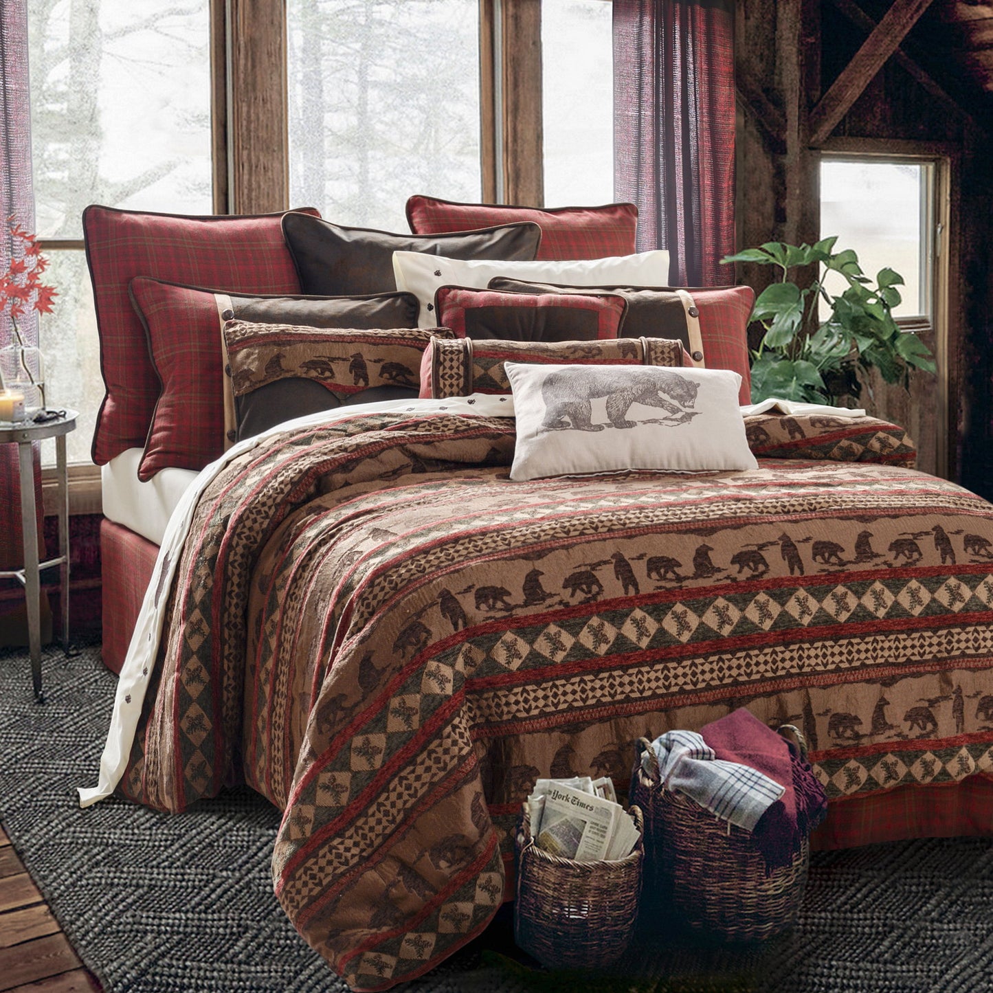 Cascade Lodge - Twin Comforter Set (Set of 4) - Red / Brown