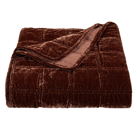 Stella - Faux Silk Velvet Double Box Stitch Throw - Copper Brown