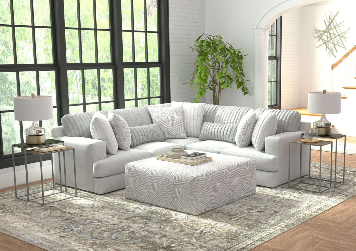 Logan - Upholstered Sectional With Comfort Coil Seating - 46" Cocktail Ottoman And Accent Pillows Included