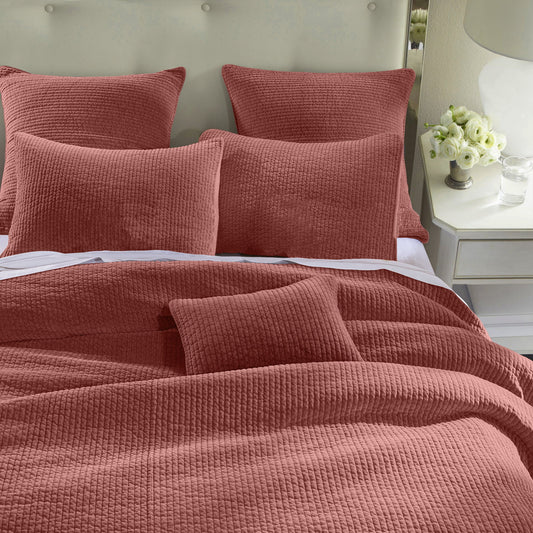 Stonewashed Cotton Velvet - King Quilt Set (Set of 3) - Salmon