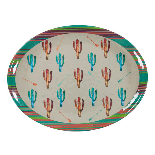 Saguaro Cactus - Cactus Design Melamine Serving Platter - Turquoise / Red