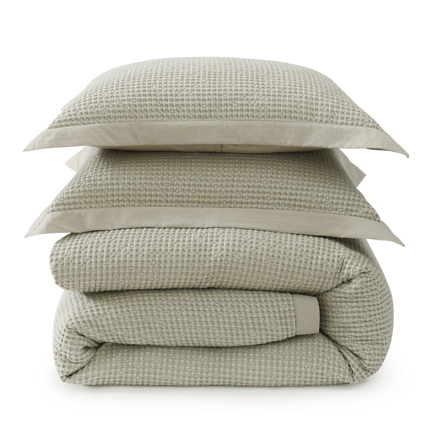 Stonewashed Cotton Waffle Weave - King Duvet Cover Set (Set of 3) - Light Tan