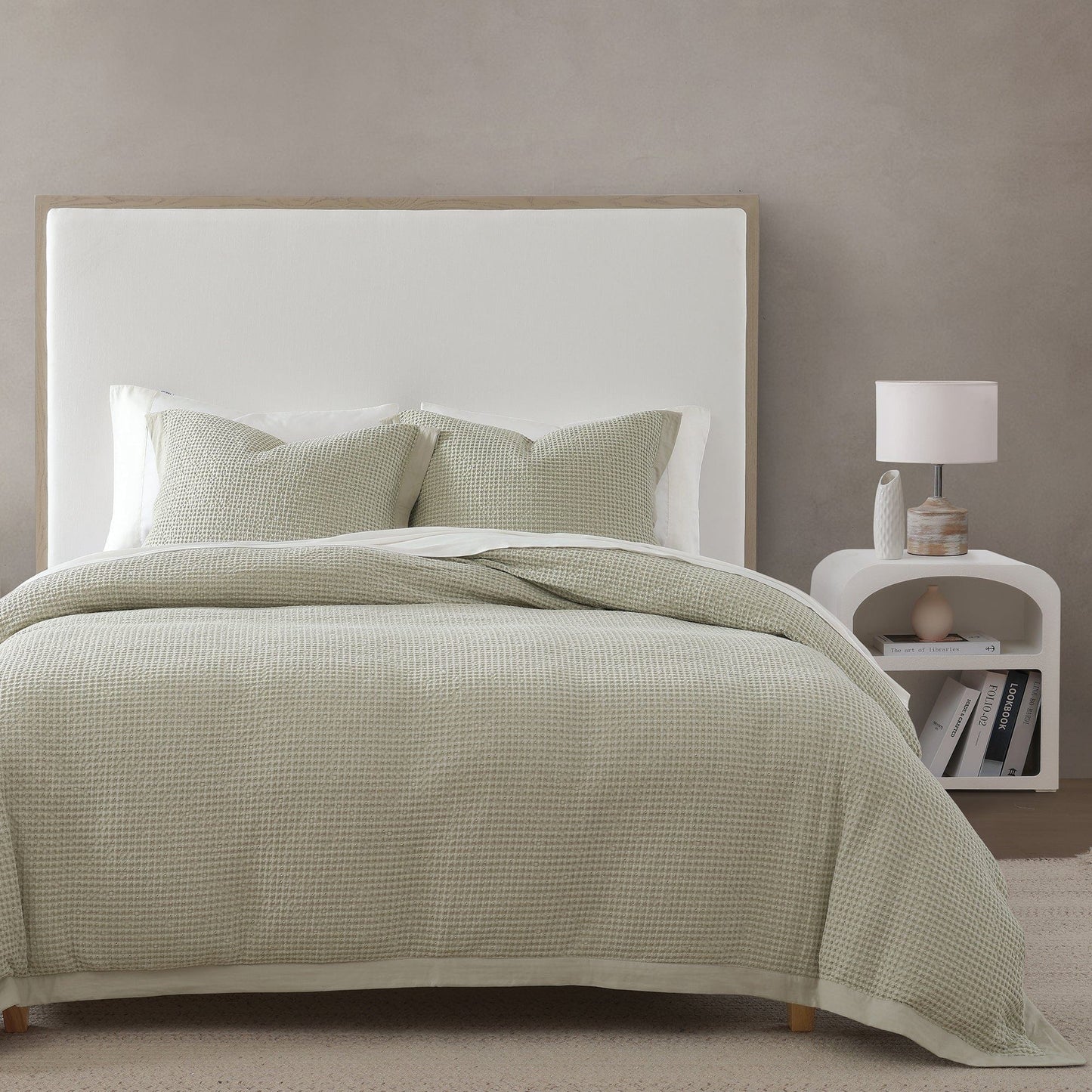 Stonewashed Cotton Waffle Weave - King Duvet Cover Set (Set of 3) - Light Tan