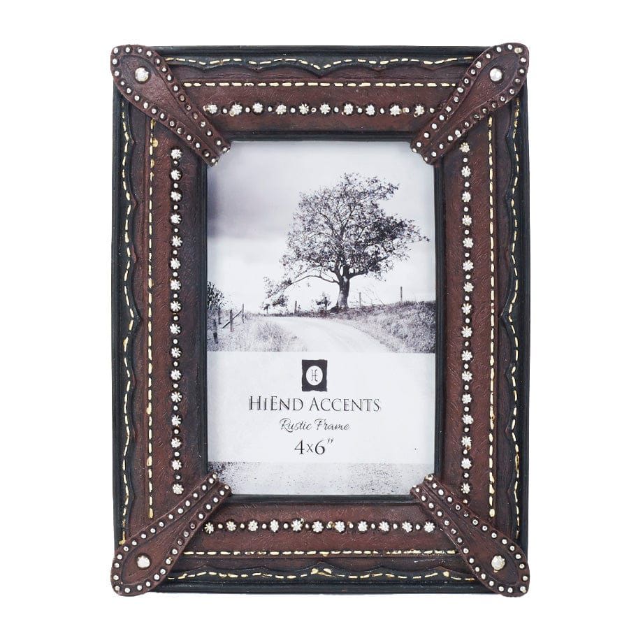 Picture Frame - 4" x 6" Corner Straps With Studding  - Brown
