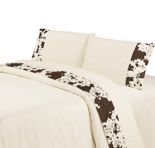 Elsa Cowhide - Full 350TC Cowhide Sheet Set (Set of 4) - Cream / Dark Brown