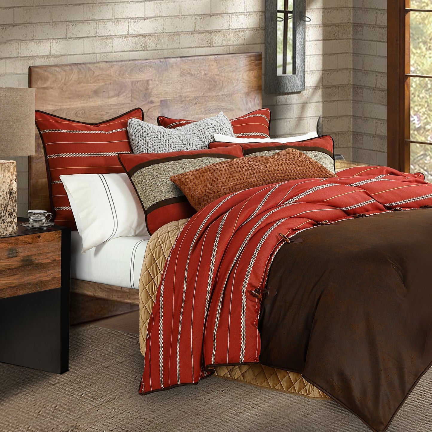 Carter - Queen Comforter Set (Set of 3) - Rustic Orange / Brown