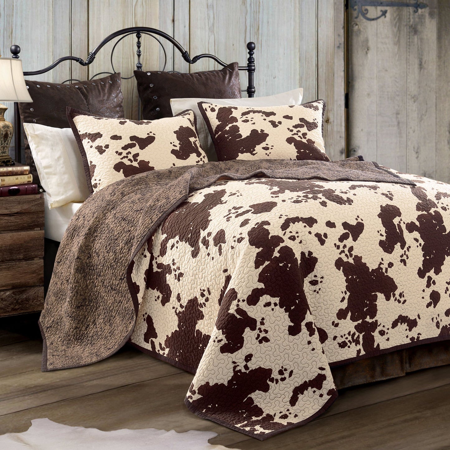 Elsa Cowhide - King Reversible Quilt Set (Set of 3) - Chocolate