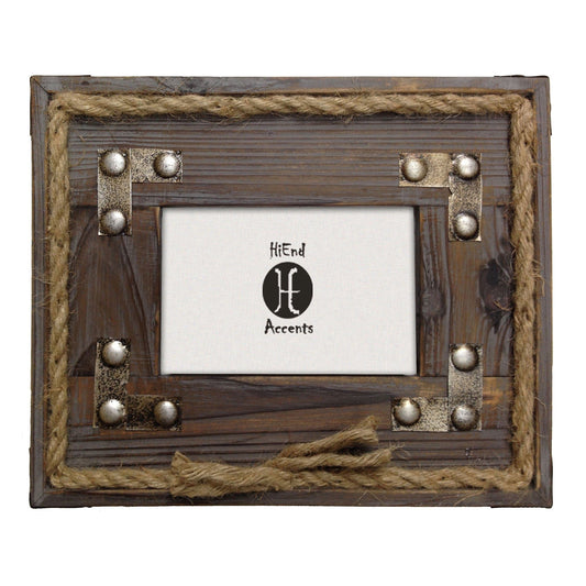 Picture Frame - 4" x 6" Wooden Metal Stripes & Rope Picture Frame  - Multi