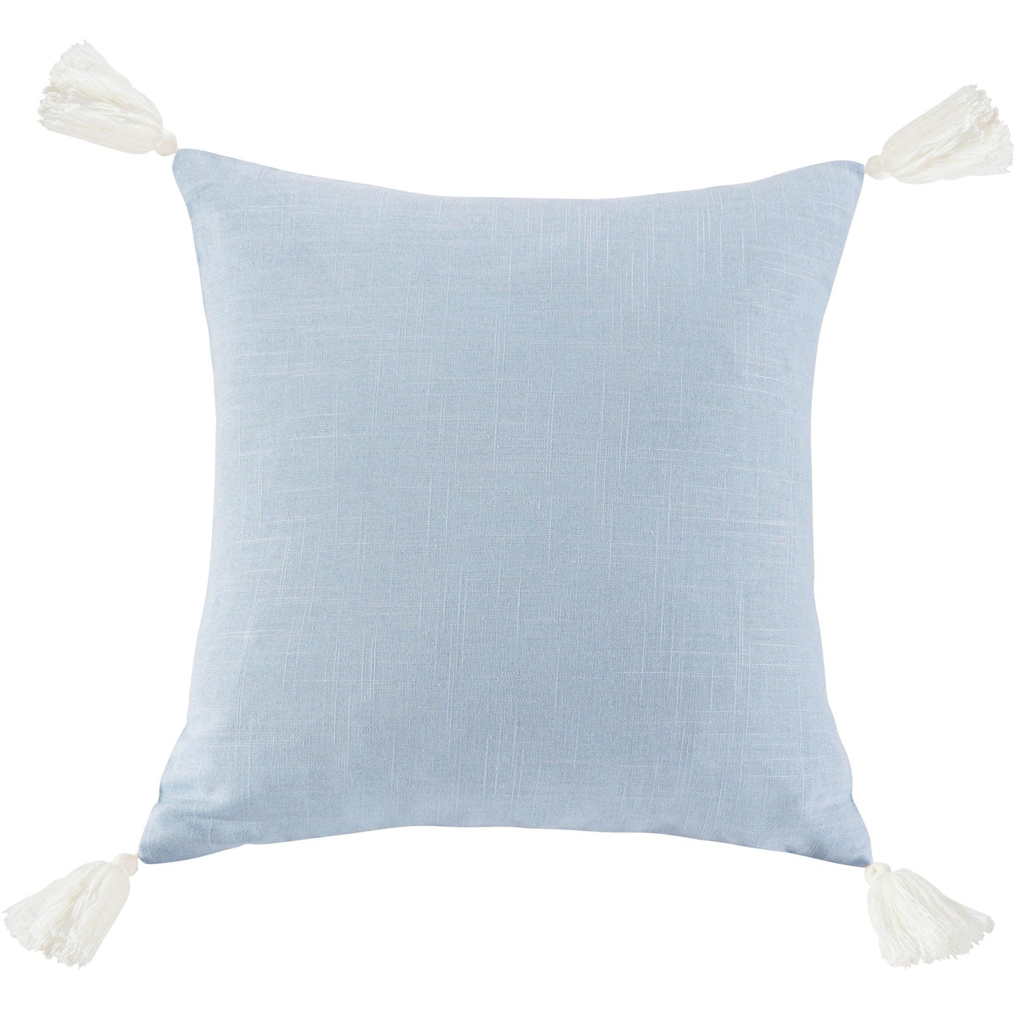 Luna - Washed Linen Tasseled Square Pillow - Light Blue