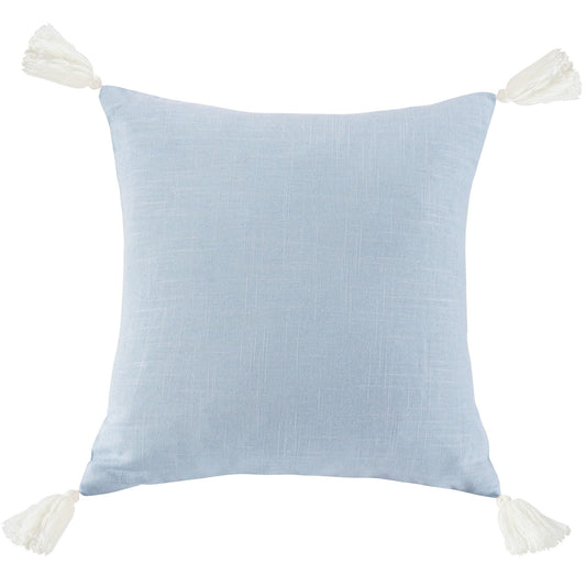 Luna - Washed Linen Tasseled Square Pillow - Light Blue