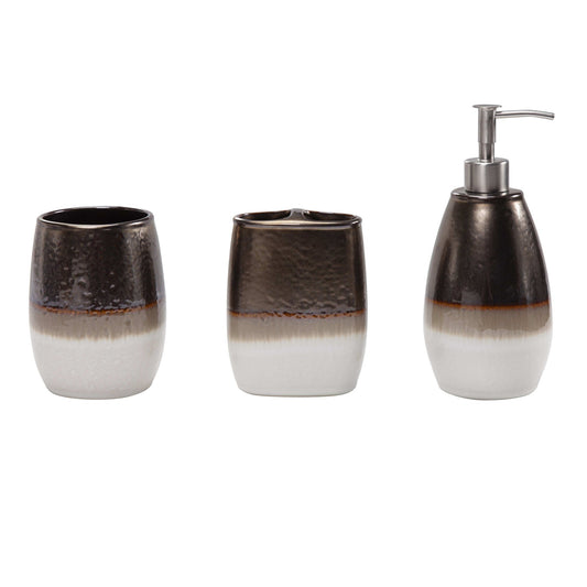 Gilded Stoneware - Countertop Bathroom Set (Set of 3) - White / Brown